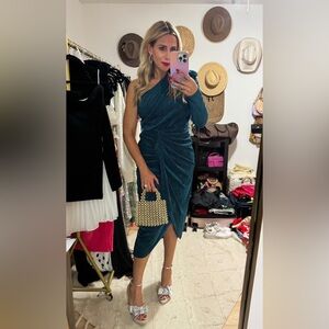 SHEIN One-Shoulder Glitter Teal Dress